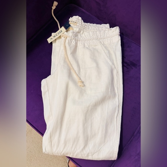 NWT! Roxy White Linen Drawstring Pants - Picture 3 of 10